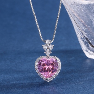 Fashion Jewelry Eco-friendly Copper Romantic 9*9MM Pink Zircon Heart Necklace and <b>Earrings</b> <b>Set</b> for Valentine's Day Gift - Product Image 5