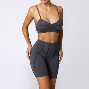 Aoyema vente en gros personnalisé à séchage rapide été course solide motif licou Sexy soutien-gorge short de vélo Stretch 2 pièces ensemble pour vêtements de sport - Product Image 5