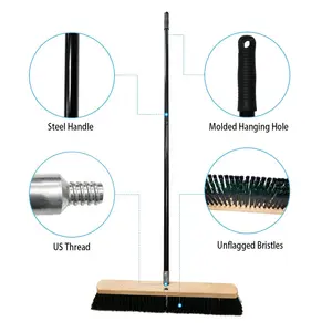 Plastic Broom Turf Broom 18" 24" Wooden Wood Reusable Heavy Duty Push Broom Head
