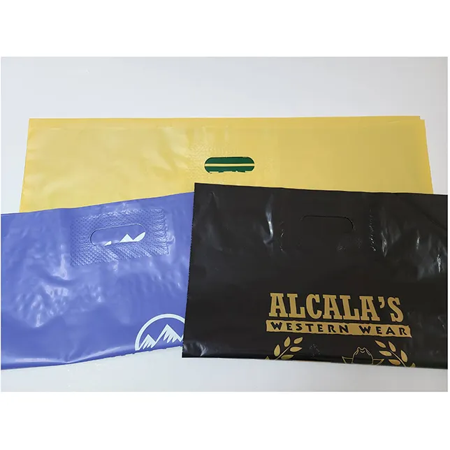 Portable colorful popcorn garment plastic bag with patch handle