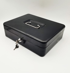 Venta al por mayor de monedas de metal negro portátiles personalizadas 12 pulgadas Ticket titular 9 divisores tienda caja de efectivo de tamaño pequeño con llave y bandeja de dinero - Product Image 5