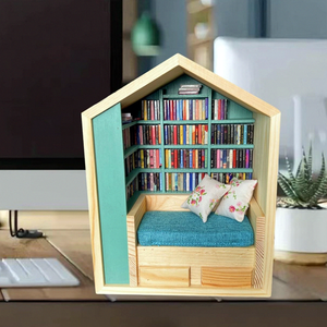 Éloigne l'anxiété, mini-ornement de bibliothèque avec mini-livres, jouets originaux pour étagère à livres, mini-corniche à livres artisanale en bois - Product Image 3