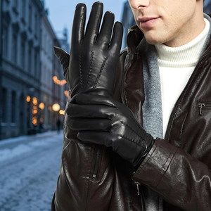 Gants en cuir noir pour hommes, thermiques, faits à la main, longs, style opéra, décontractés, chauds, pour la conduite - Product Image 2