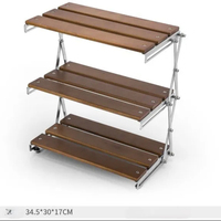 Table de rangement pliable multi-niveaux en bois massif pour camping extérieur moderne, mobilier d'extérieur