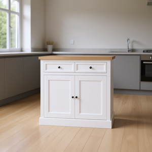 Gabinete de Cocina Blanco con 2 Cajones, Isla con Superficie de Madera y Puertas Pintadas para Uso en la Cocina - Product Image 2