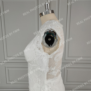 100% vraies Photos bohême balayage Train sans manches sirène dentelle robe de mariée col rond Appliques robe de mariée pour les femmes sur mesure - Product Image 6