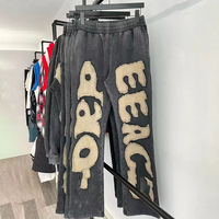 Dongguan Vêtements personnalisés en détresse broderie Patch logo Mens Acid Wash Flare Sweatpants Jogger Pants pour hommes