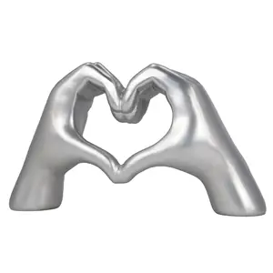 Moderne Personnalisé Argent Coeur Geste Résine Artisanat Romantique Amour Sculpture Signe De Paix Statue Femmes Artistique Maison Figurine Cadeaux