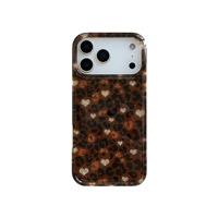 Coque de téléphone intégrale à motif léopard marron avec paillettes en forme de cœur pour iPhone 16 Pro Max 17 18 15 14
