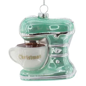 设计玻璃咖啡机挂件圣诞玻璃摆件吹制玻璃手绘工具摆件圣诞树挂件