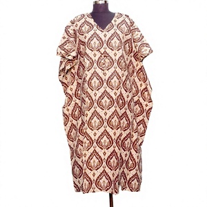 Robe midi décontractée d'été pour femme, col en V, imprimé géométrique, manches courtes, en coton tissé, respirante, ourlet droit - Product Image 1