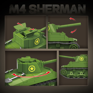 480 pièces WW2 US M4 <span class=keywords><strong>Sherman</strong></span> Modèle de char en plastique pour adultes et garçons à construire Jouet de construction militaire d'ingénierie de collection - Product Image 4