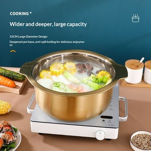 หม้อสุกี้แบบเสียบไม้ หม้อสแตนเลส 201 หนาพิเศษ แบบลึก คุณภาพสูง หม้อสองด้าน สีทอง - Product Image 1