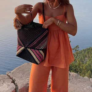 Ensemble de 2 pièces décontractées pour femmes, couleur unie, style sling, tendance - Product Image 4