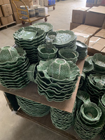 Assiettes en céramique gaufrées vertes, vaisselle peinte, plats de dîner, meilleur service, ensemble de vaisselle en porcelaine