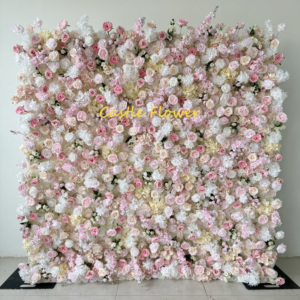 Y-F011 Wholesale Cloth 8ft X 8ft Roll up <strong>Flower</strong> <strong>Wall</strong> Backdrop Colorful Wild <strong>Flower</strong> <strong>Wall</strong> <strong>Panel</strong> for Wedding Event Decoration - Product Image 3