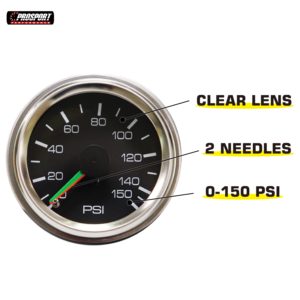Manomètre double à aiguille 52 mm 0-150 PSI, cadran noir, pour suspension automobile avec éclairage à bulbe, en fer, 216MDAP-BC-150PSI, numérique - Product Image 1