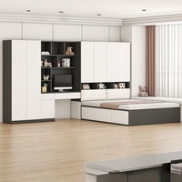 Armoire-lit-bureau multifonctionnelle moderne sur mesure en bois écologique, design gain de place pour chambre d'hôtel, blanc anthracite