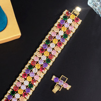Gelang Pernikahan Mewah Berlapis Emas Dubai dengan Batu CZ Berat, Multiwarna, Bulat, dan Zirkon Kubik Besar