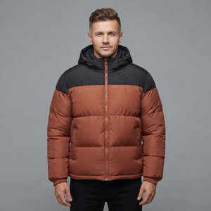 Blouson d'hiver pour homme à capuche, matelassé, color block, rembourrage épais en polyester, coupe-vent, fermeture éclair, style décontracté 2027 - Product Image 1