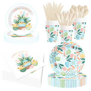 Fournitures de fête sur le thème des œufs de Pâques DAMAI, assiettes <span class=keywords><strong>en</strong></span> <span class=keywords><strong>papier</strong></span> jetables de 9 pouces, serviettes personnalisées vertes avec des œufs et des lapins, ensemble de vaisselle - Product Image 4