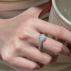 S925 Pure Silver Water Foam Jade Inlay Ring Vintage Niche Design Simple <b>Light</b> Fitting <b>Finger</b> Jewelry - Product Image 2