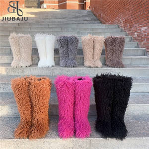 Stivali Alti al Ginocchio in Finta Lana Mongola, Caldi e Pelosi, con Plateau, per Esterno, Carini per Ragazze - Product Image 1