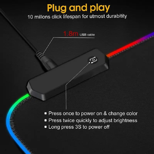 Große RGB <span class=keywords><strong>LED</strong></span> Mausmatte Langlebig Rutschfest Gaming-Mauspad mit Wasserdichter Gummiunterseite Beheizter Stil 4mm Dicke - Product Image 5