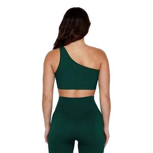 Women's High Impact <b>Crop</b> <b>Top</b> Sports Bra Set One Shoulder Breathable Green Seamless Lightweight Custom Logo for Workout - Product Image 2
