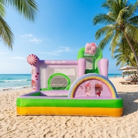 Château gonflable avec toboggan et piscine à balles, motifs de dessins animés colorés pour les fêtes d'enfants en plein air, aire de jeux, centre d'amusement