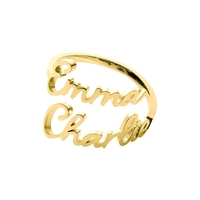 Anillo Abierto de Acero Inoxidable con Doble Nombre para Parejas, Chapado en Oro de 18K, Regalo de San Valentín de Moda