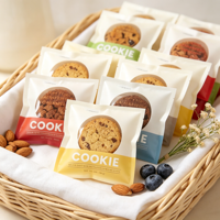 Emballage personnalisé avec logo imprimé pour biscuits individuels, sachet d'emballage pour biscuits individuels, sachet en plastique mat thermoscellable avec fenêtre transparente
