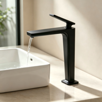 Robinet mitigeur noir mat pour lavabo sur pied, en laiton massif, à levier unique, moderne, à poser sur comptoir pour salle de bain