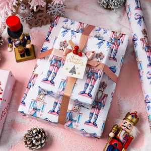 Christmas <b>gift</b> wrapping paper Cartoon Nutcracker with <b>bow</b> pattern Double sided printed candy cane Customizable - Product Image 1