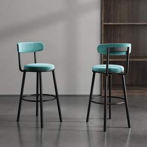 Taburete de Bar Moderno y Minimalista con Estructura Metálica y Tapicería Color Verde Azulado, Diseño Estable para Uso en Bares Domésticos - Product Image 1