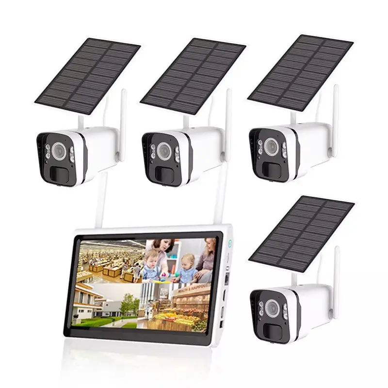 4channel ip security exterior cc tv waterproof night vision sound standalone wifi cctv with battery backup wireless solar camera