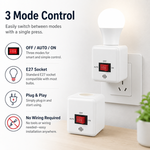 Portalámparas Acústico Óptico E27, Base de Luz Inteligente Enchufable con 3 Modos de Control para Pasillo y Sala de Estar - Product Image 1