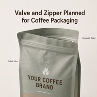 Ensemble de sacs à café à fond plat et de boîtes cadeaux imprimés sur mesure avec valve et fermeture éclair pour torréfacteurs et emballages de vente au détail sous marque privée