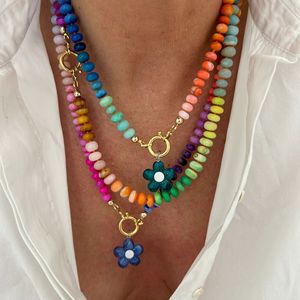 Collier d'été fait main Dopamine, pendentif perlé coloré en acier inoxydable plaqué or, recommandé par les blogueuses - Product Image 1