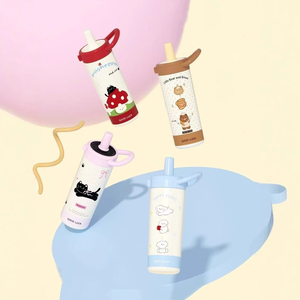 Bouteille d'eau isotherme portable en acier inoxydable de 650 ml pour enfants, avec poignée et couvercle à paille, motif dessin animé mignon - Product Image 3