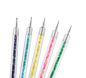 Lot de 5 pinceaux à ongles à manche diamanté, double tête, pour peinture et dépoussiérage, rose, pour salon de manucure, sac PVC, 36g - Product Image 3