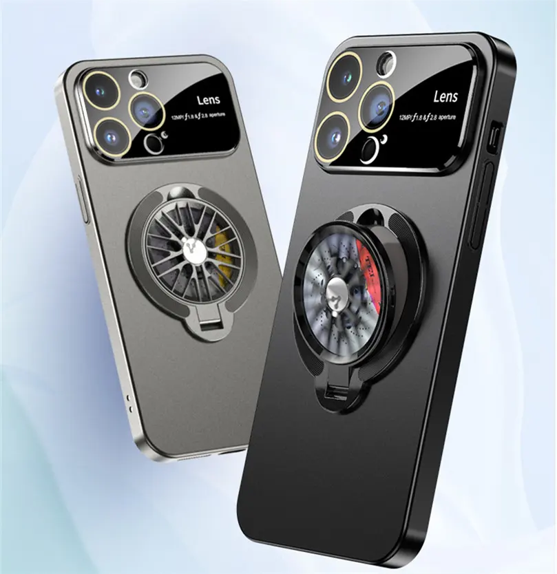PC rotary gyroscope bracket shell For iphone New Large Window magnetic phone case for iphone 15 pro max