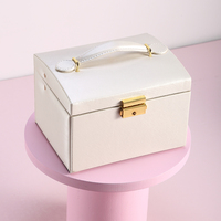 Boîte à bijoux organisateur de voyage en cuir rose avec 3 tiroirs coulissants, miroir et serrure