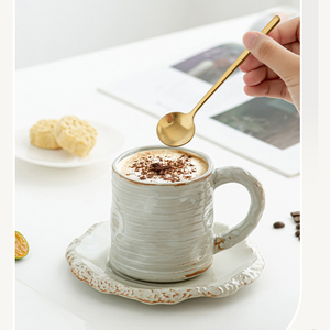 Retro Ceramic Coffee Cup and Saucer <strong>Set</strong> Handmade Office Water Cups Retro Afternoon <strong>Tea</strong> <strong>Set</strong> Creative <strong>Gift</strong> for Travel or Home - Product Image 6
