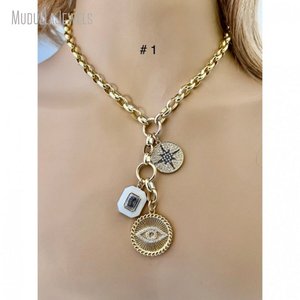 NM42694 collana a catena Belcher Rolo placcata in oro con triplo fascino occhio turco North Star e collana con lucchetto - Product Image 2