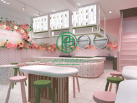 Comptoir de restauration unique et moderne en panneaux de bois pour salons de thé et cafés, idéal pour centres commerciaux et hôtels