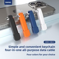 Cable de Datos Versátil Cuatro en Uno de 8 cm, USB-C a USB-C y USB-A a USB-C, Carga Rápida de 60 W, Simple y Conveniente, Tipo Llavero, Ideal para Viajes