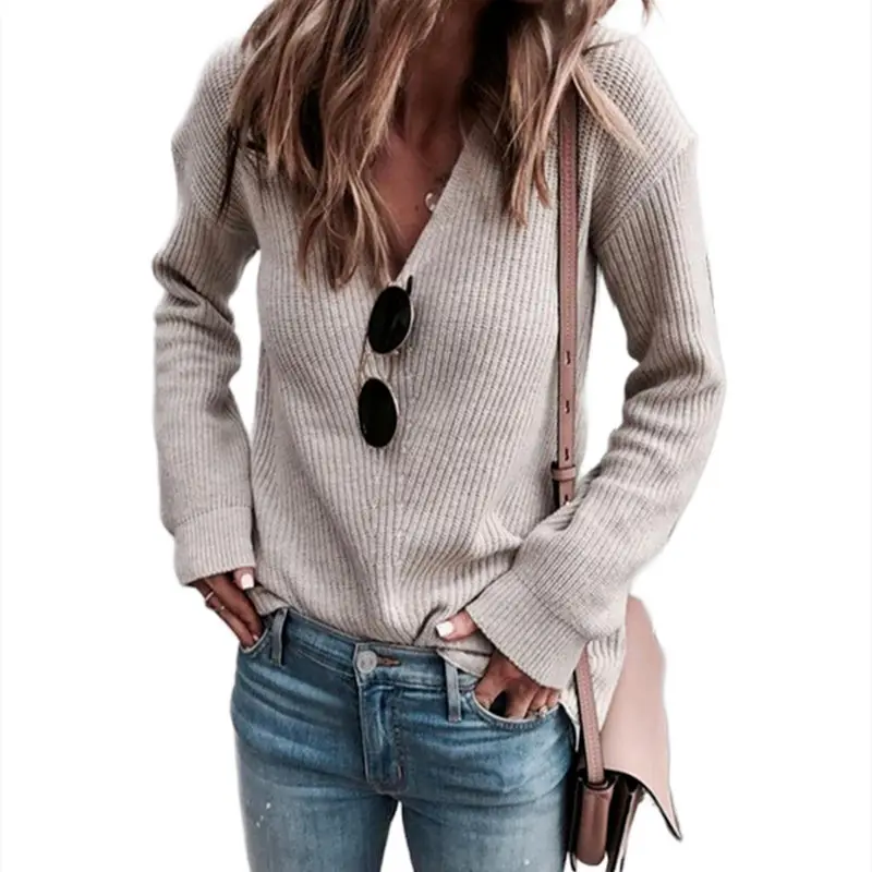 2022 New Sweater Ladies Fashion V Neck Knit Top Women's Clothing