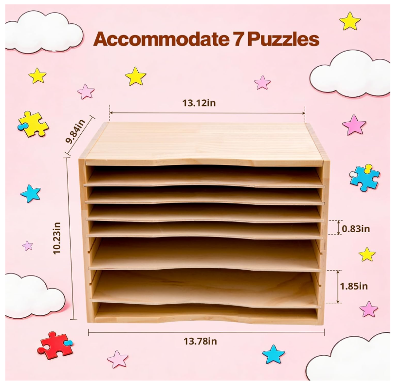 Custom Wooden Puzzle Holder Rack 7-Tier Puzzle Shelf with Removable ...