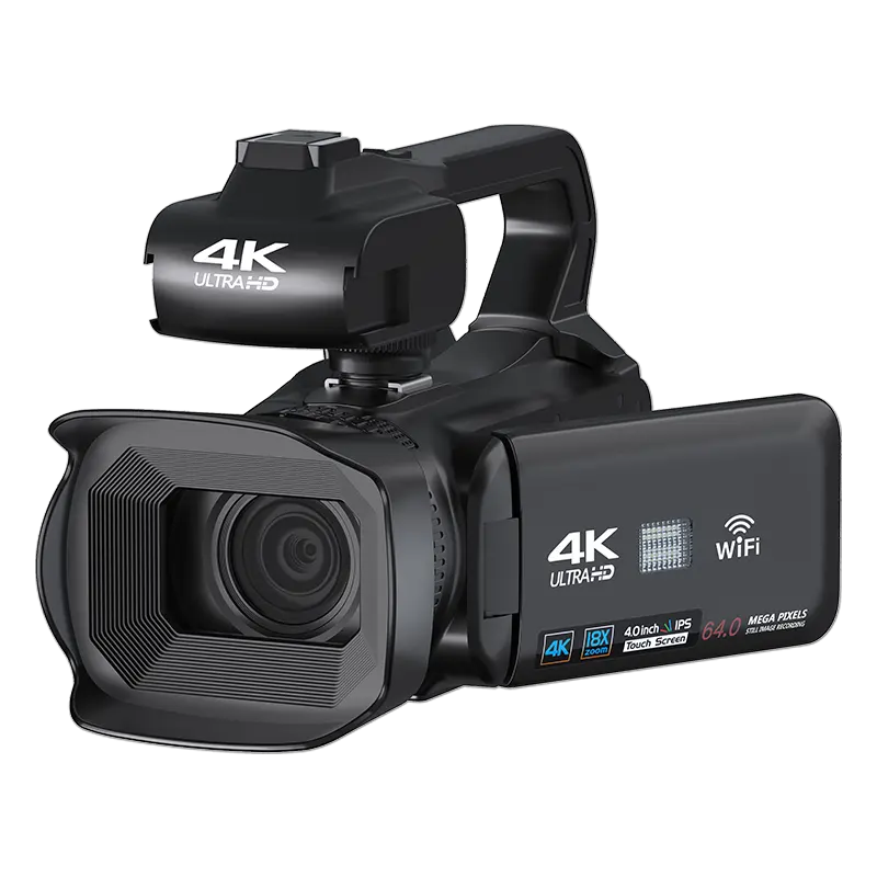 4K UHD 비디오 카메라 캠코더 64MP 18X 4.0 "터치 스크린 2pcs 4500mah 배터리 64G SD 카드 무선 마이크 더블 충전